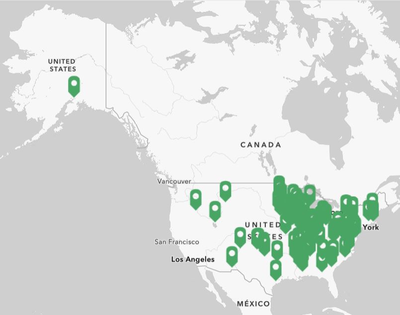 Map of all operations engaged in our #plant2020 campaign across the United States.