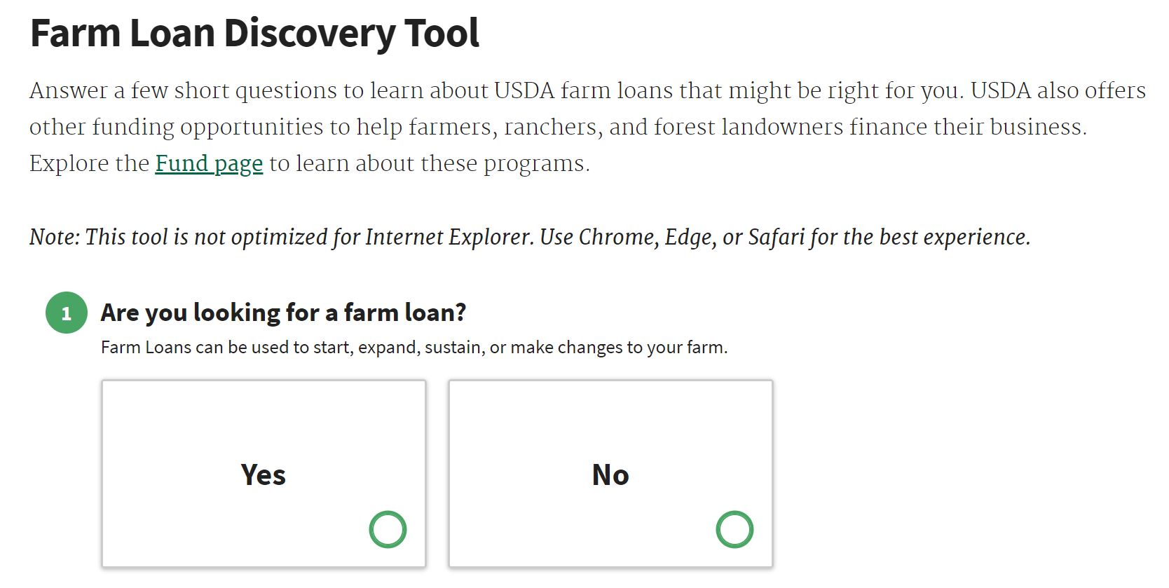 Farm Loan Discovery Tool Question 1