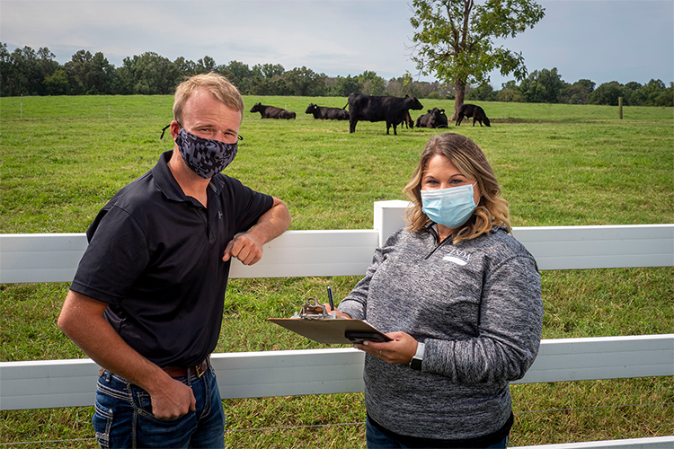 Queen Anne’s County, Maryland FSA Key Program Technician Jessica Clarke talks with Ethan Whiteside, Owner/Operator of WF Angus who has an active Environmental Quality Incentives Program (EQIP) contract with NRCS and recently applied for the Coronavirus Food Assistance Program.