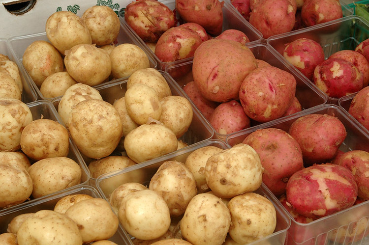 Potatoes for sale at a farmer’s market.