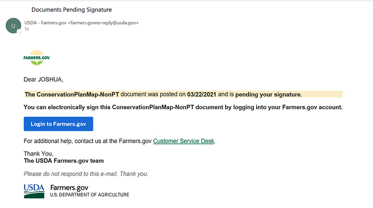 Image of an email new feature in farmers.gov
