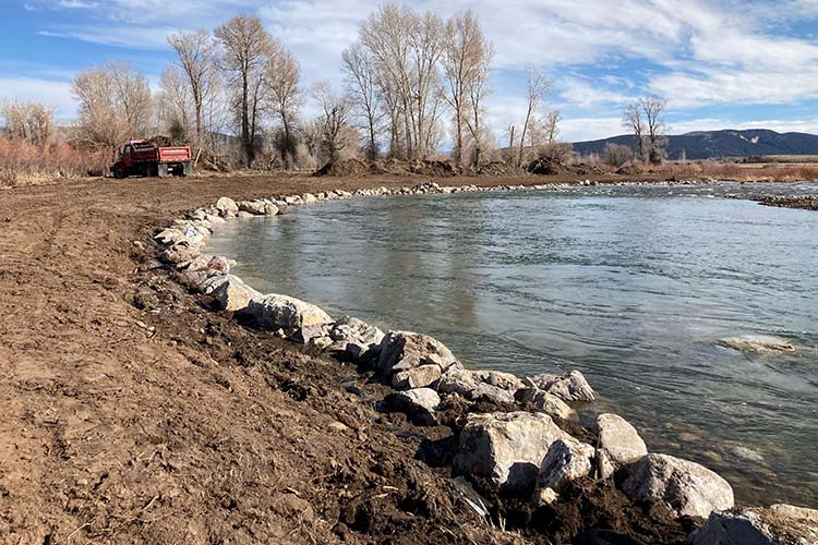 River restoration erosion control on the Home Ranch, courtesy of John and Sheryl Etchart.