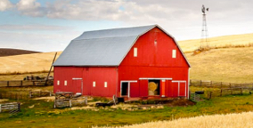 Red barn in a field