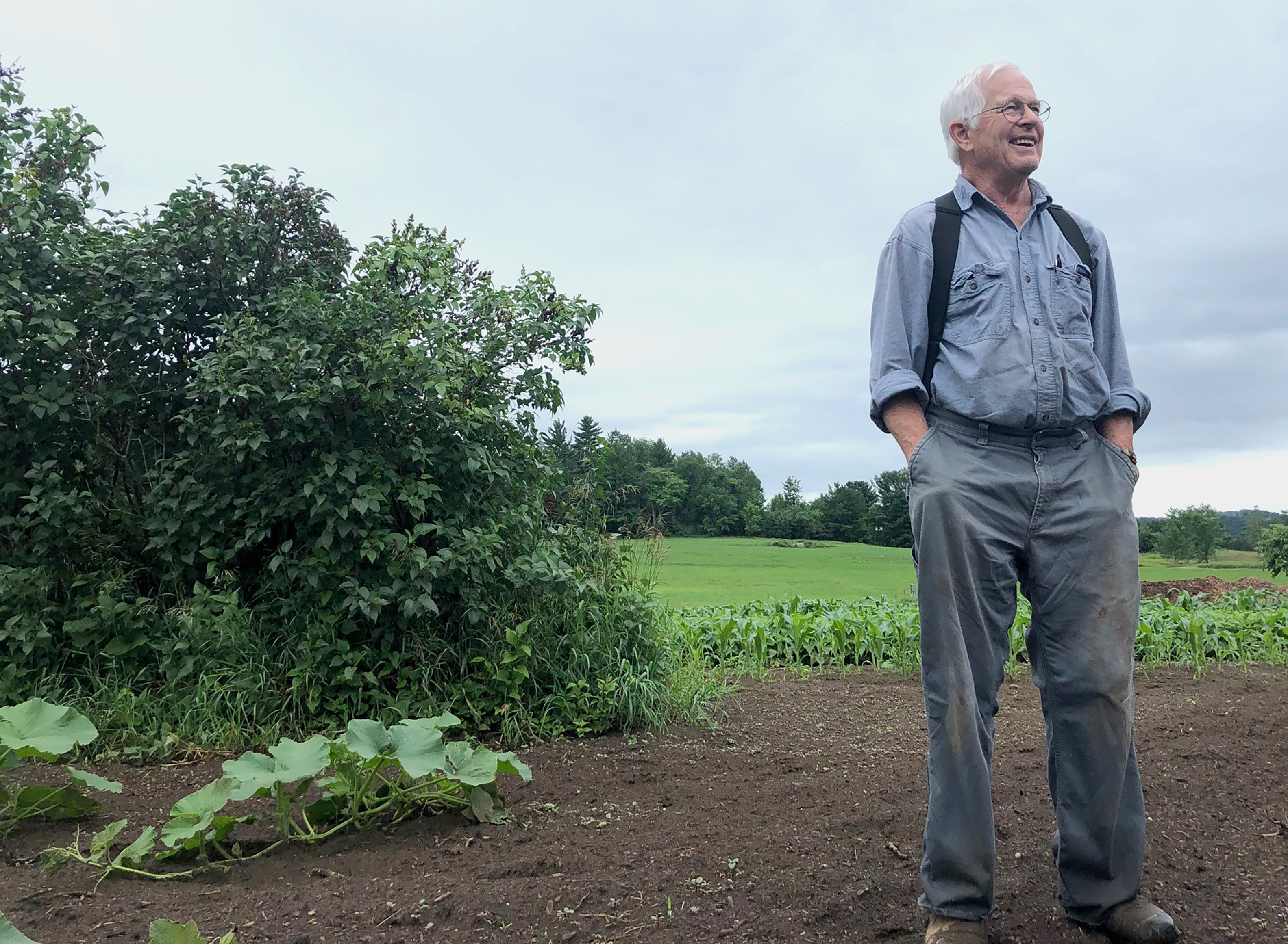 One person stands in field