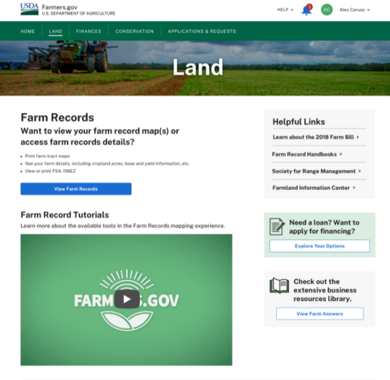 Graphic of farmers.gov website land survey