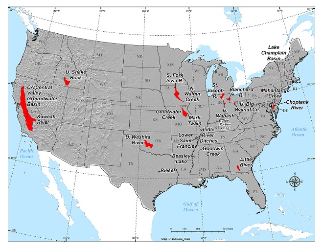 Map depicting active watershed projects