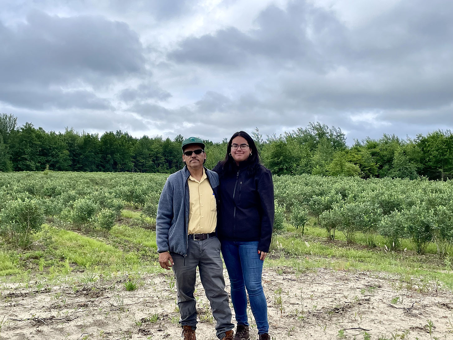 Two people standing in field