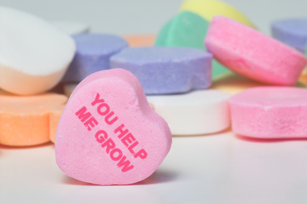 candy hearts on table