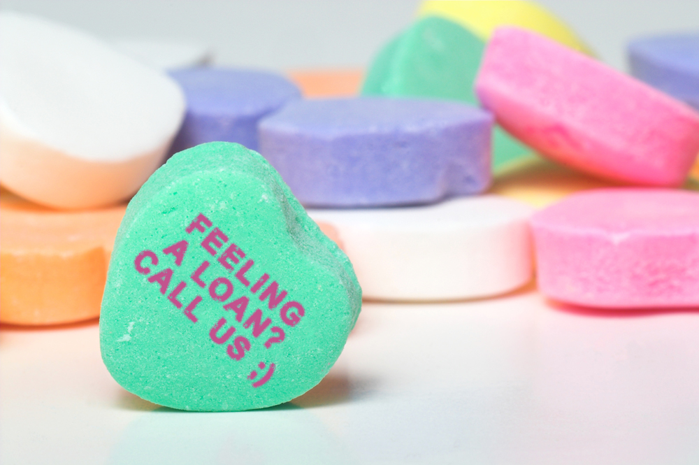 Candy hearts on table