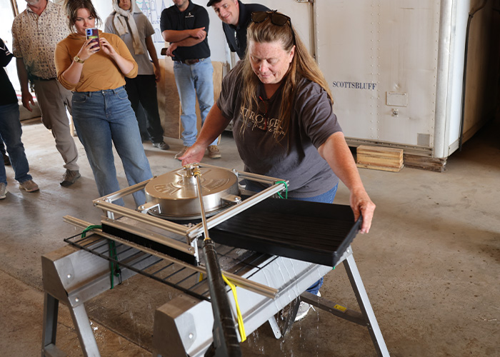 Person standing at vegetable washing machine