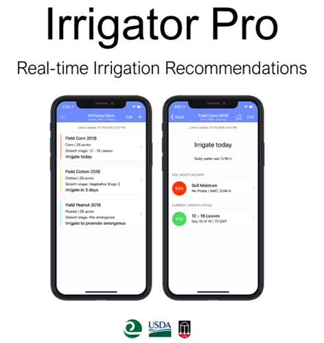 Examples of Irrigator Pro’s smartphone app display.
