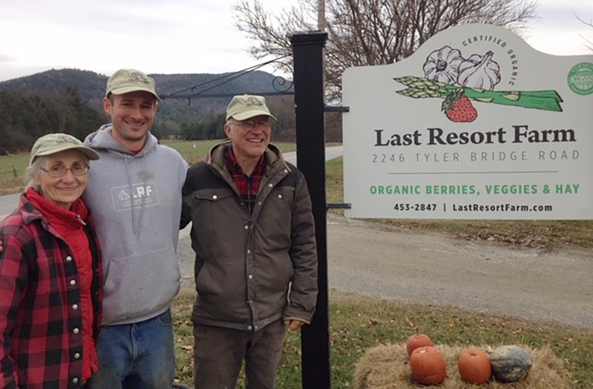 Eugenie Doyle (left) and Sam Burr (right) with their son Silas (center) run Last Resort Farm in Monkton, Vermont. Photo by Amy Overstreet, Natural Resources Conservation Service.