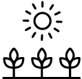 Icon of sunshine over crops