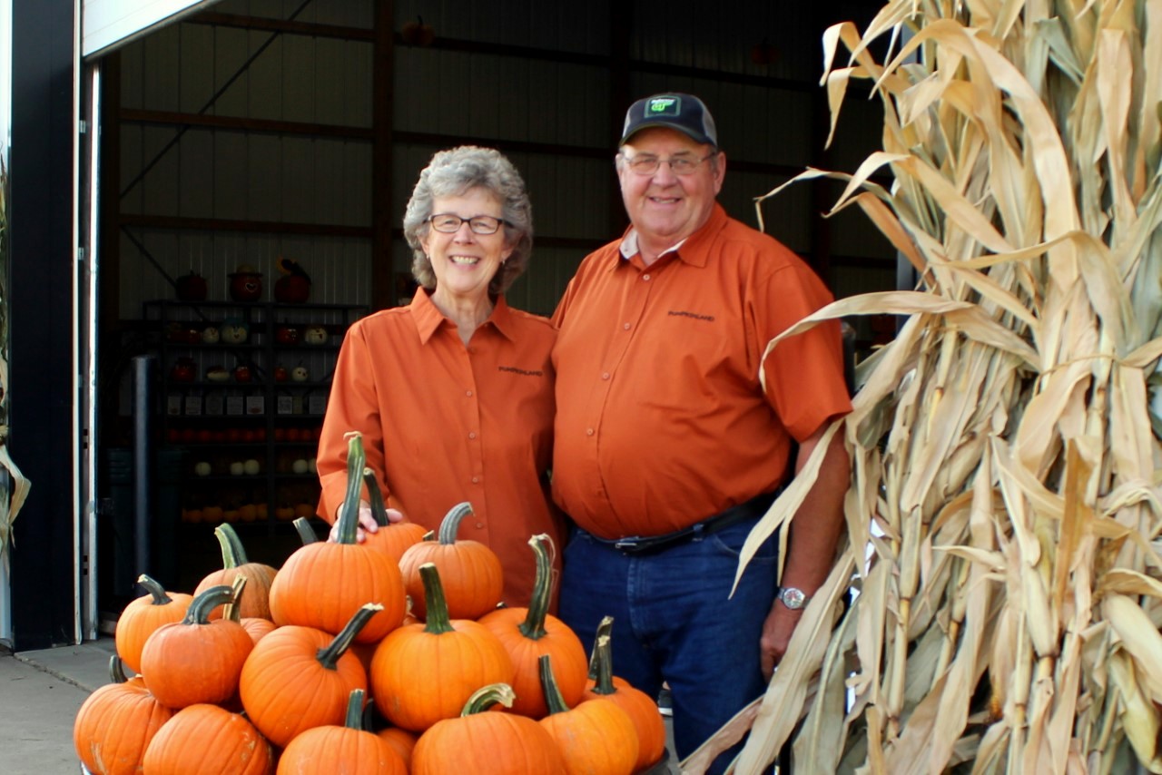 Helen Huitink and her late husband, Dave, are affectionally known to the Orange City community as "Grandma and Grandpa Pumpkin.” Photo courtesy of Pumpkinland.