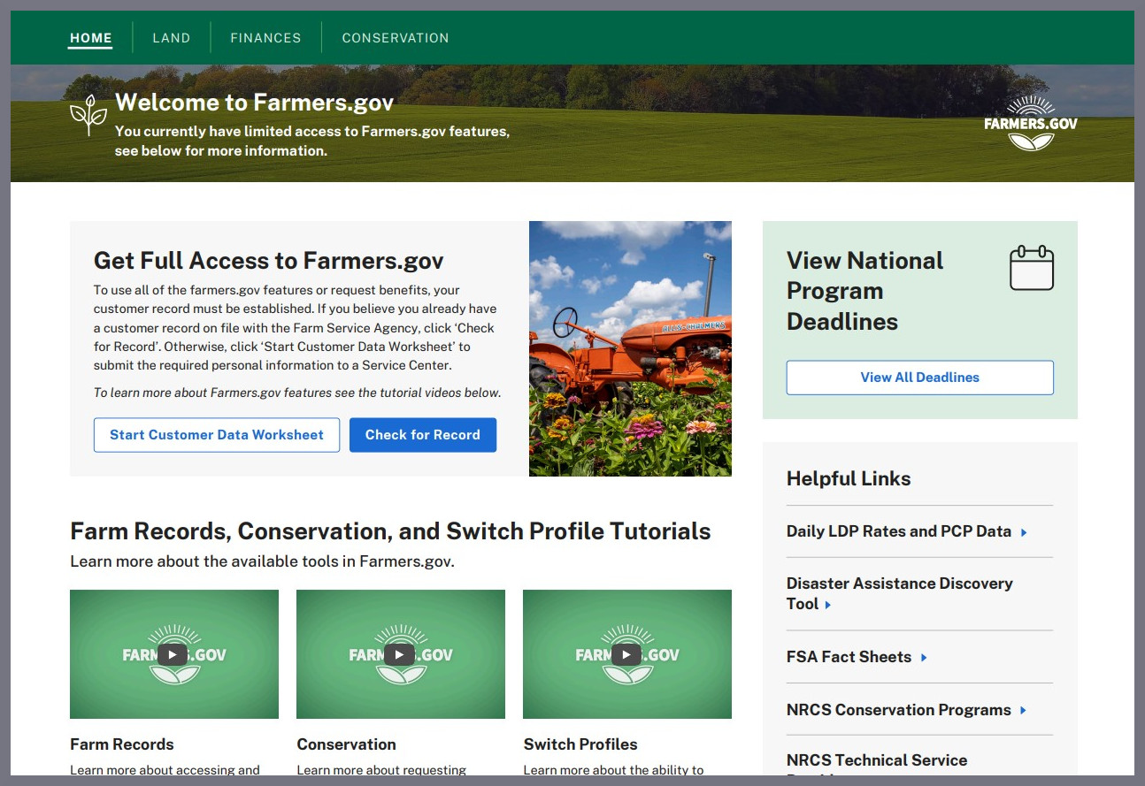 Screenshot of a website with two buttons - one is start customer data worksheet; the other is check for record