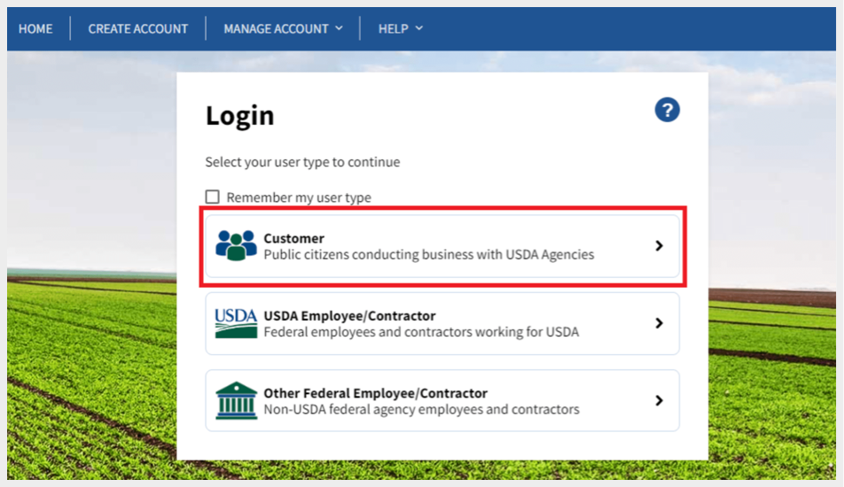 farmers.gov Log In page