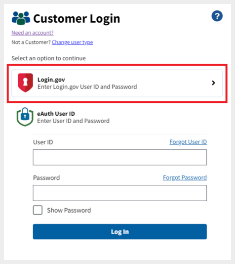 customer login page