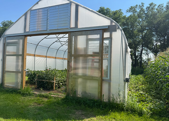 A high tunnel with plants in it