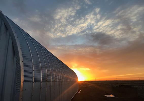 Sunrise outside a grow facility.