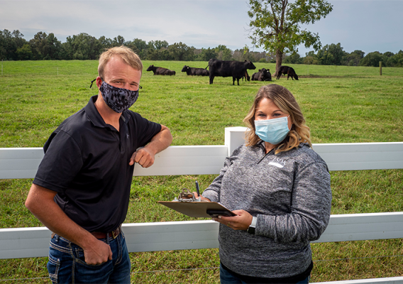 Queen Anne’s County, Maryland FSA Key Program Technician Jessica Clarke talks with Ethan Whiteside, Owner/Operator of WF Angus who has an active Environmental Quality Incentives Program (EQIP) contract with NRCS and recently applied for the Coronavirus Food Assistance Program.