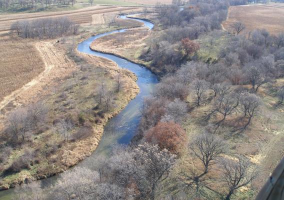 River running through prairie land