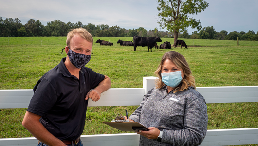 Queen Anne’s County, Maryland FSA Key Program Technician Jessica Clarke talks with Ethan Whiteside, Owner/Operator of WF Angus who has an active Environmental Quality Incentives Program (EQIP) contract with NRCS and recently applied for the Coronavirus Food Assistance Program.